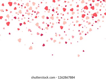 Heart confetti falling down isolated. Valentines day concept. Heart shapes overlay background. Vector festive illustration. Vector