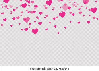 Heart confetti falling down isolated. Valentines day concept. Heart shapes overlay background. Vector festive illustration. Vector. Valentines Day background