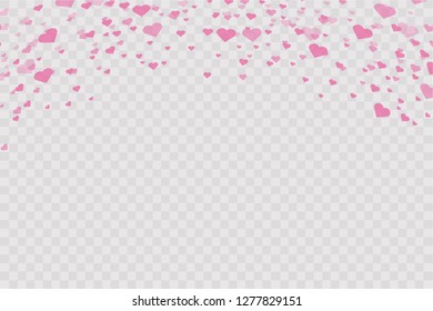 Heart confetti falling down isolated. Valentines day concept. Heart shapes overlay background. Vector festive illustration. Vector. Valentines Day background