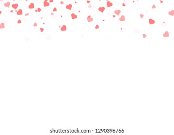 Heart confetti falling down isolated. Valentines day concept. Heart shapes overlay background.