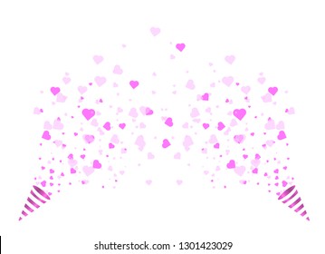 Heart confetti falling down isolated. Valentines day concept. Heart shapes overlay background.