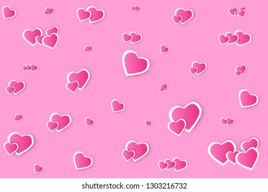 Heart confetti falling down isolated. Valentines day concept. Heart shapes overlay background. Vector festive illustration.