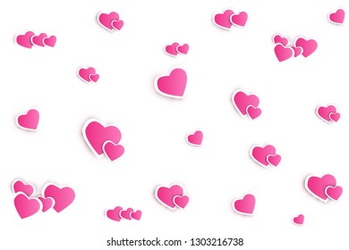 Heart confetti falling down isolated. Valentines day concept. Heart shapes overlay background. Vector festive illustration.