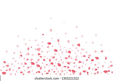Heart confetti falling down isolated. Valentines day concept. Heart shapes overlay background. Vector festive illustration.
