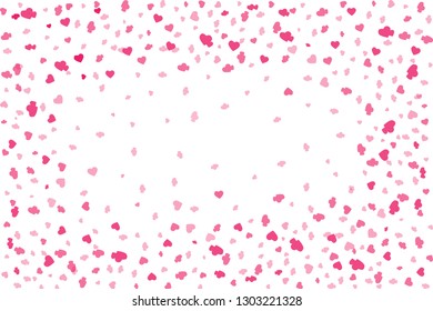 Heart confetti falling down isolated. Valentines day concept. Heart shapes overlay background. Vector festive illustration.