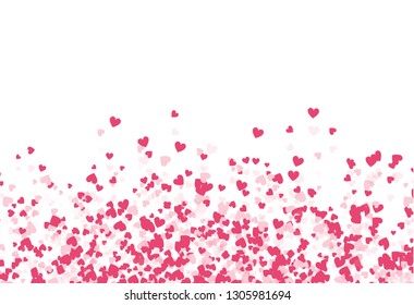 Heart confetti falling down isolated. Valentines day concept. Heart shapes overlay background. Vector festive illustration.