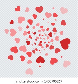 Heart confetti falling down isolated. Valentines day concept. Heart shapes overlay background.