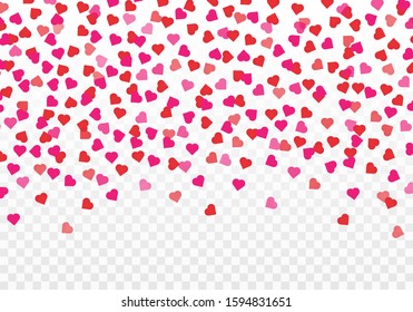 Heart confetti falling down isolated. Romantic Scattered Hearts Design Element. Valentines day concept. Love symbol. February 14.Be my valentine. Heart confetti. Vector festive illustration.