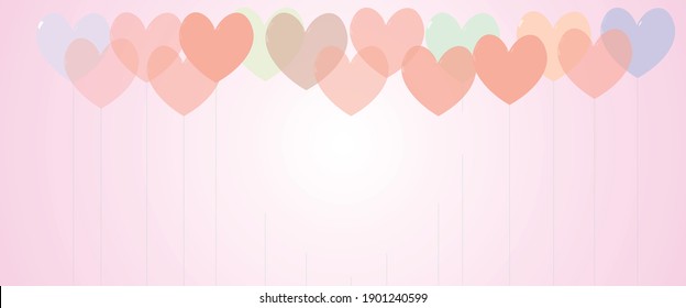 Herzkonfetti fallen einzeln herunter. Valentinstag Konzept. Herzformen auf hellem Hintergrund. Valentinhintergrund.  Herzhintergrund, Vektorgrafik