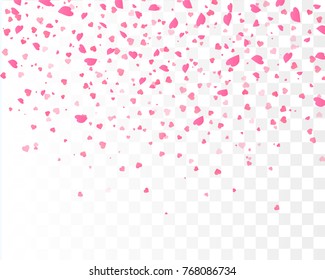 Heart confetti falling down isolated. Valentines day concept. Heart shapes overlay background. Vector festive illustration.