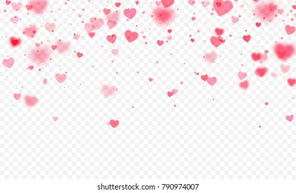 Heart confetti falling on transparent background. Valentines day card template. Vector illustration EPS10