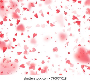 Heart confetti falling on transparent background. Valentines day card template. Vector illustration EPS10