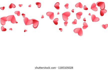Heart confetti falling on white background. Wedding card vector backdrop. Red and pink folded paper cut hearts. Sweet love symbols. Decorative elements vector design.
