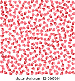 Heart confetti falling on white background. February 14th vector backdrop. Red and pink folded paper hearts. Friendship relations symbols. Lovely decor graphic design.