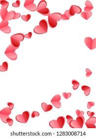 Heart confetti falling on white background. March 8 postcard vector backdrop. Red rose folded paper cut hearts. Couple relations symbols. Elegant random flying confetti.