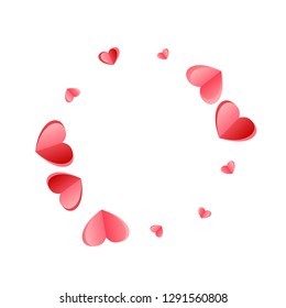 Heart confetti falling on white background. Honeymoon gift vector backdrop. Red and pink folded paper cut hearts. Friendship relations symbols. Bright decor elements vector design.