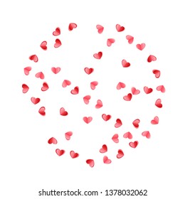 Heart confetti falling on white background. March 8 postcard vector backdrop. Red and pink folded paper hearts. Sweet love symbols. Lovely decor graphic design.