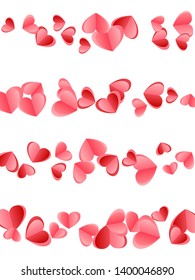 Heart confetti falling on white background. Wedding invitation vector backdrop. Red rose folded paper cut hearts. Friendship symbols. Lovely decor graphic design.