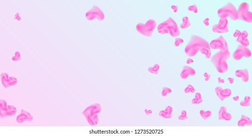 The heart of confetti  falls chaotically in the background. Vector flyer template design. Festive decoration concept. Pink confetti festive background for Valentines day. Vector illustration