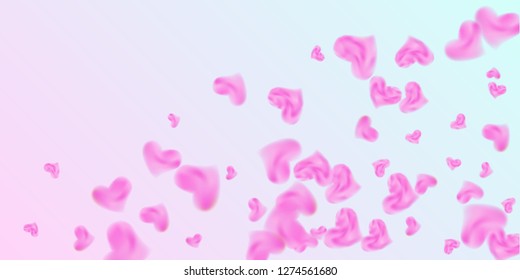 The heart of confetti  falls chaotically in the background. Vector flyer template design. Festive decoration concept. Pink confetti festive background for Valentines day. Vector illustration