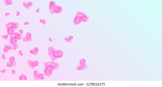 The heart of confetti  falls chaotically in the background. Vector flyer template design. Festive decoration concept. Pink confetti festive background for Valentines day. Vector illustration
