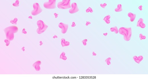 The heart of confetti  falls chaotically in the background. Vector flyer template design. Festive decoration concept. Pink confetti festive background for Valentines day. Vector illustration