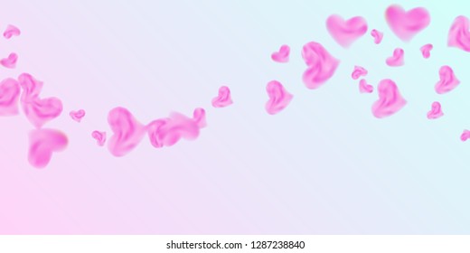 The heart of confetti  falls chaotically in the background. Vector flyer template design. Festive decoration concept. Pink confetti festive background for Valentines day. Vector illustration