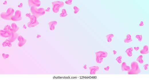 The heart of confetti  falls chaotically in the background. Vector flyer template design. Festive decoration concept. Pink confetti festive background for Valentines day. Vector illustration