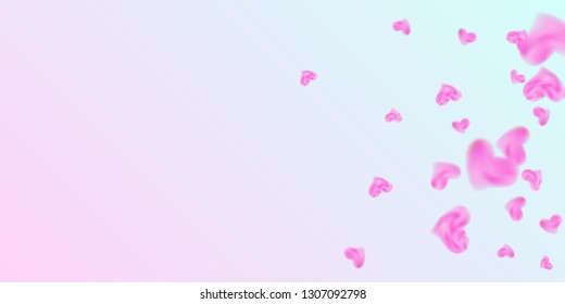 The heart of confetti  falls chaotically in the background. Vector flyer template design. Festive decoration concept. Pink confetti festive background for Valentines day. Vector illustration