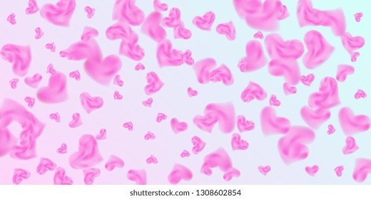 The heart of confetti  falls chaotically in the background. Vector flyer template design. Festive decoration concept. Pink confetti festive background for Valentines day. Vector illustration