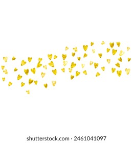 Heart Confetti. February Border For Mother. Wedding Frame. Yellow Retro Painting. Random Sparkle For Girl. Golden Special Voucher. Gold Heart Confetti.