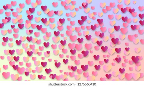 Heart confetti floating Many Random Colorful on Gradient Backdrop.Vector Valentine's Day Background.