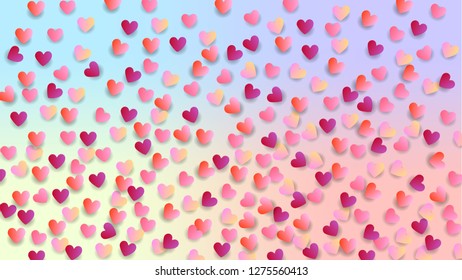 Heart confetti floating Many Random Colorful on Gradient Backdrop.Vector Valentine's Day Background.