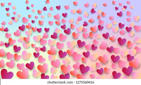 Heart confetti floating Many Random Colorful on Gradient Backdrop.Vector Valentine's Day Background.