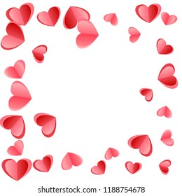 Heart confetti flying on white background. Honeymoon gift vector backdrop. Red rose folded paper cut hearts. Couple relations symbols. Holiday decor elements vector design.