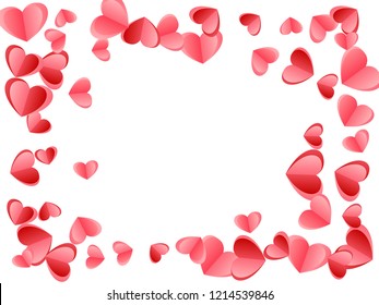 Heart confetti flying on white background. Honeymoon gift vector backdrop. Red and pink folded paper cut hearts. Romantic mood elements. Decorative elements vector design.