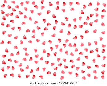 Heart confetti flying on white background. Honeymoon gift vector backdrop. Red rose folded paper cut hearts. Sweet love symbols. Fancy decor graphic design.