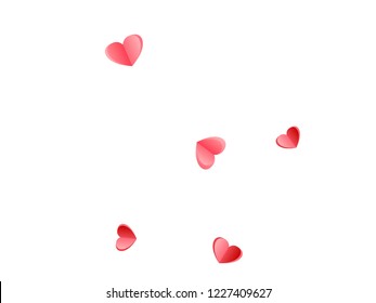 Heart confetti flying on white background. Valentines Day vector backdrop. Red and rose color folded paper hearts. Couple relations symbols. Elegant random flying confetti.