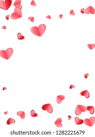 Heart confetti flying on white background. Honeymoon gift vector backdrop. Red and crimson folded paper hearts. Romantic mood symbols. Holiday decoration graphic design.