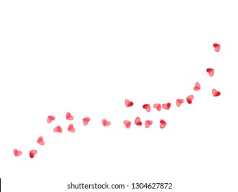 Heart confetti flying on white background. Birthday card vector backdrop. Red and crimson folded paper cut hearts. Couple relations symbols. Sweet flying confetti print design.