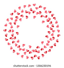 Heart confetti flying on white background. Valentines Day vector backdrop. Red and rose color folded paper hearts. Sweet love symbols. Decorative elements vector design.