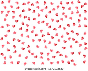 Heart confetti flying on white background. Wedding card vector backdrop. Red rose folded paper cut hearts. Friendship relations symbols. Lovely random flying confetti.