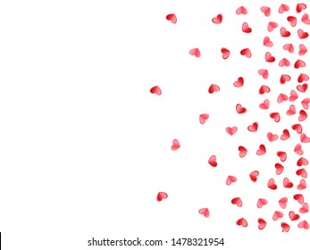 Heart confetti flying on white background. Wedding card vector backdrop. Red rose folded paper cut hearts. Friendship relations symbols. Lovely random flying confetti.