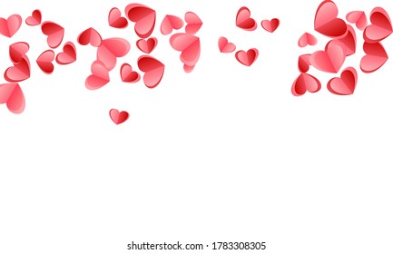 Heart confetti flying on white background. Wedding invitation vector backdrop. Red and rose color folded paper hearts. Sweet love symbols. Holiday decor elements vector design.