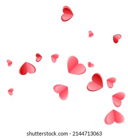 Heart confetti flying on white background. Birthday card vector backdrop. Red rose folded paper cut hearts. Romantic mood symbols. Sweet random flying confetti.