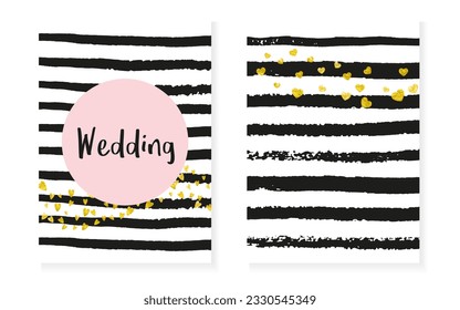 Heart Confetti. Handdrawn Particles Set. Golden Grunge Concept. Black Stylish Wallpaper. Pink Abstract Card. Rose Paint. Stripe Nursery Element. Pink Heart Confetti
