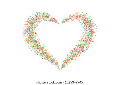 Heart confetti isolated white background. Fall color confetti, heart-shape. Valentine day holiday, romantic wedding border card. Valentines decoration frame. Greeting love design Vector illustration