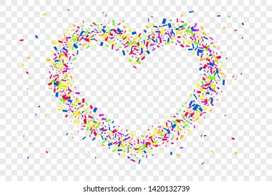 Heart confetti isolated white transparent background. Fall red confetti, heart-shape. Valentine day holiday, romantic wedding border card. Valentines decoration frame Love design Vector illustration