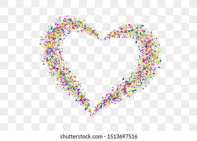 Heart confetti isolated white transparent background. Fall red confetti, heart-shape. Valentine day holiday, romantic wedding border card. Valentines decoration frame Love design Vector illustration
