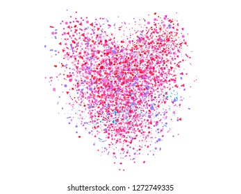 Heart from confetti on isolated white. Holiday colorful background from geometric elements. Festive pattern for banners, posters and flyers. Greeting cards. Doodle for design and business